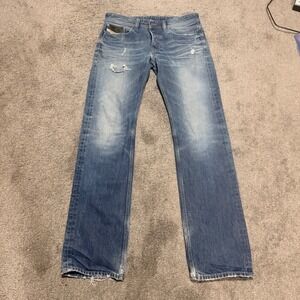 Diesel Viker Regular Straight Jeans Mens 32x34 Blue Wash 0880N Distressed Italy